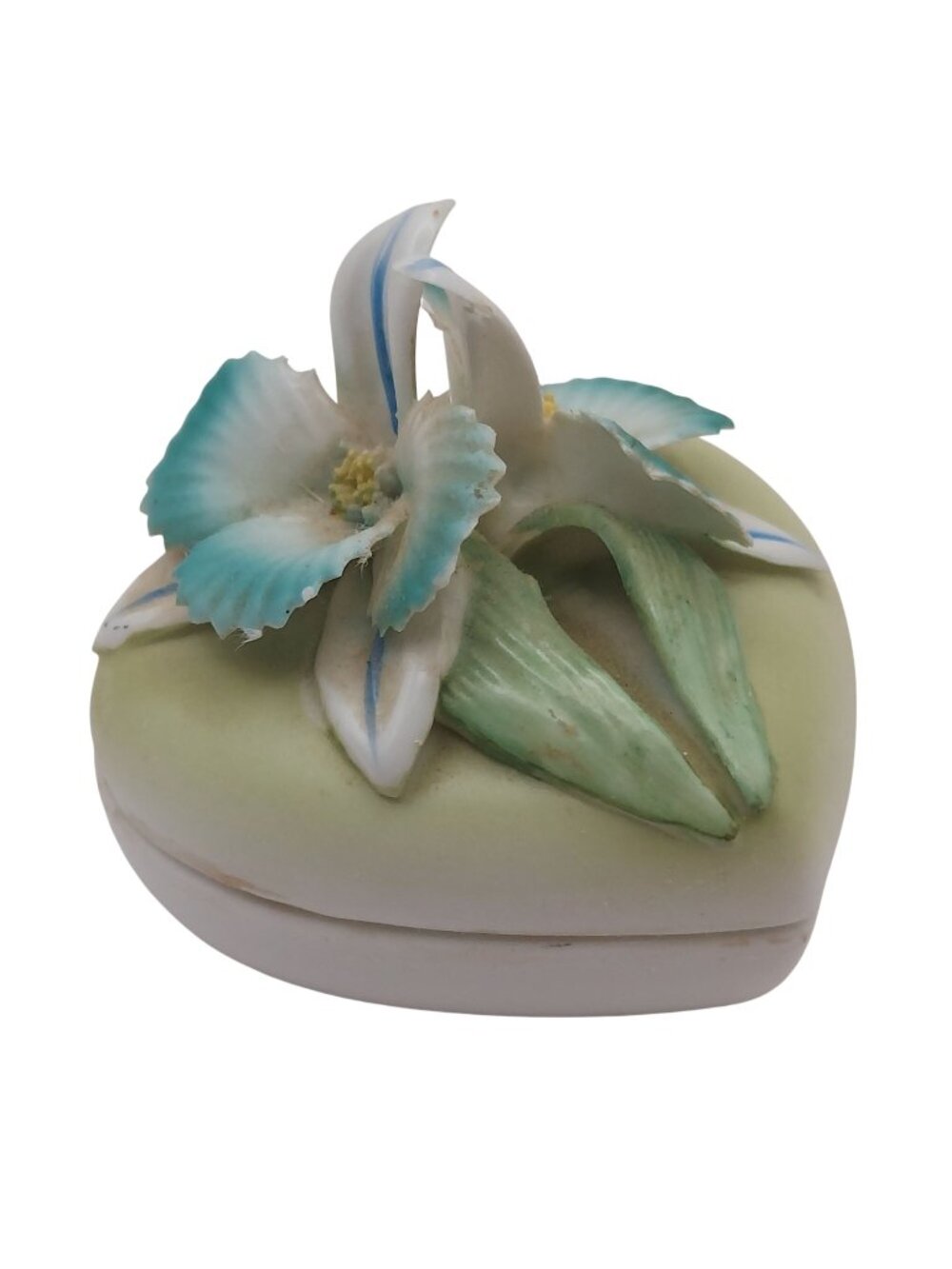 Heart Shaped Porcelain Trinket Box Hand Painted Floral Capodimonte Lid Vintage